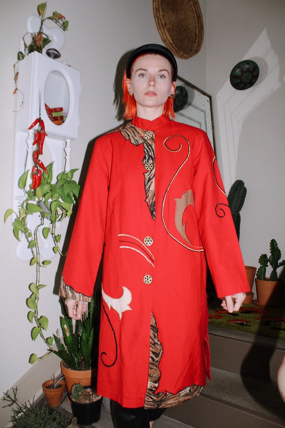 Abstract Red Cotton Coat