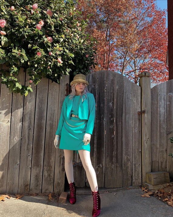 Vintage 90s Turquoise Dress Suit