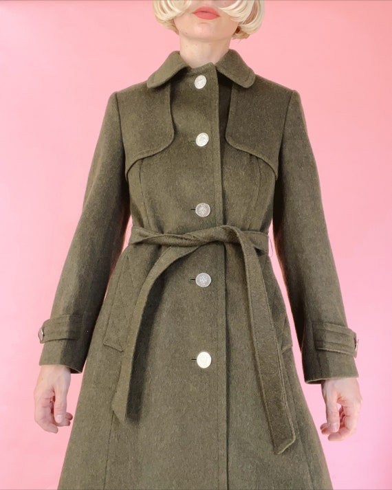VTG 60s/70s Olive Green Wool Trench Coat