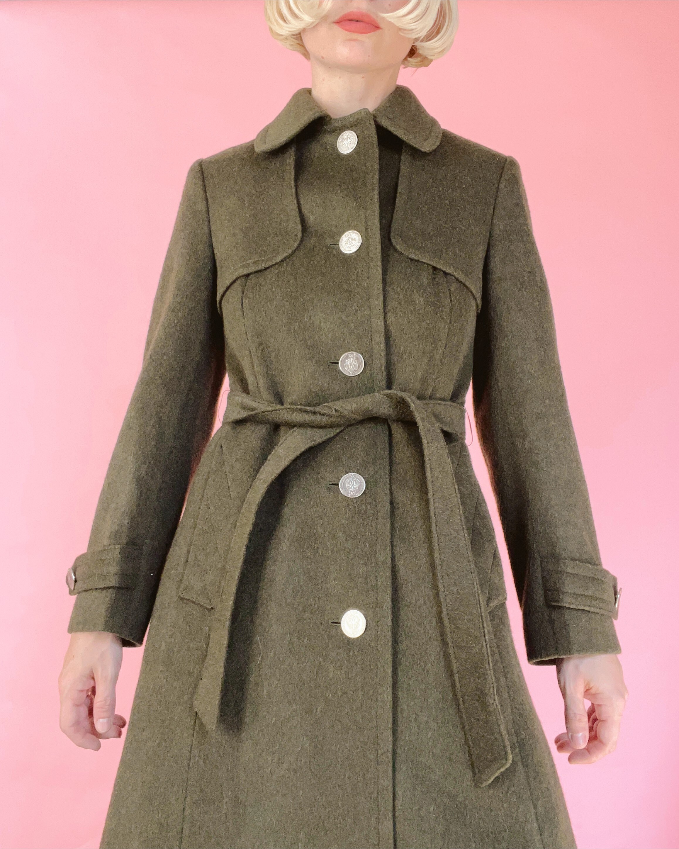 British Style Long Wool Coat in Green Warm Coat Women Vintage Winter Coat  Fit and Flare Solid Coat Maxi Soft Wool Coat With Belt 2842 