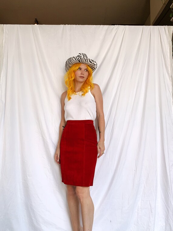 80s Red Suede Skirt