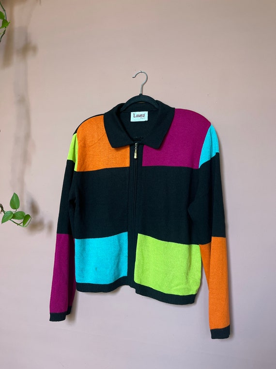 VTG 80s Color Block Cardigan