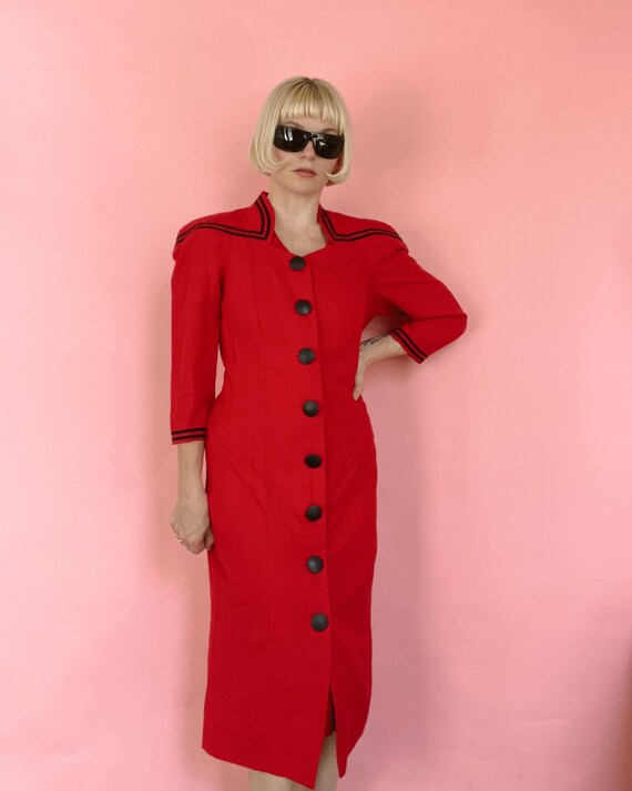 VTG 80s Leslie Lucks Button Down Dress