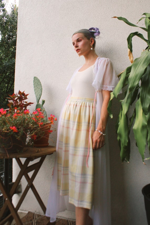 Vintage 80s | Pastel Wool Plaid Skirt