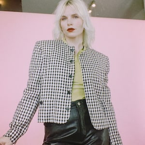 blazer en rayonne à carreaux vintage des années 80