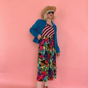Vintage 80s Bright Floral Midi Skirt