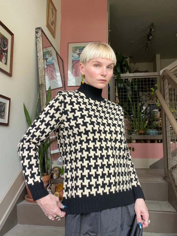 VTG 90s Lauren RL Lambswool Houndstooth Turtleneck Sweater