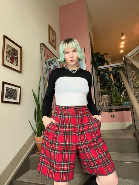 VTG 90s Wool Blend Tartan Bermuda Shorts