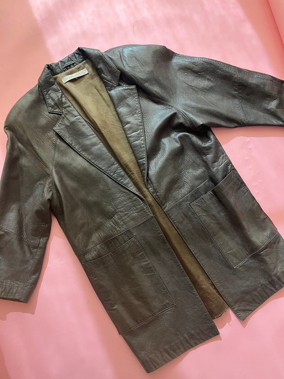 VTG 80s Andrew Marc Leather Snake Brown Coat
