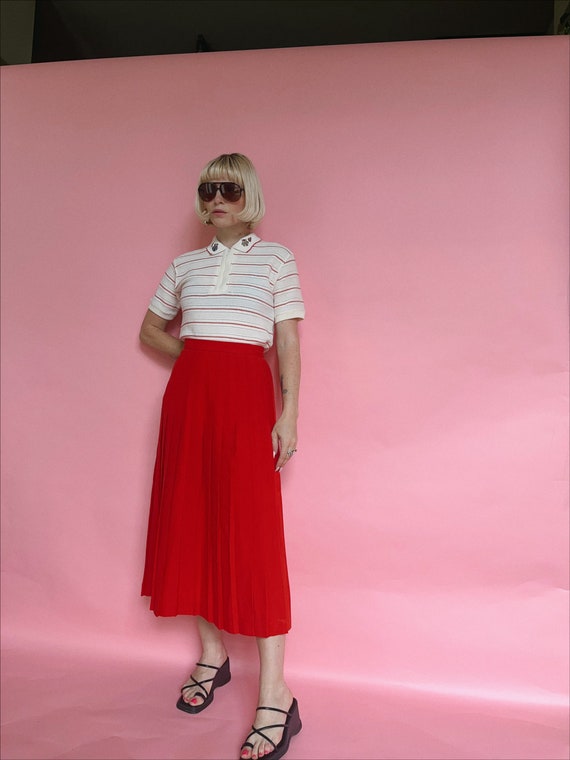 Vintage 90s Red Pleated Midi Skirt