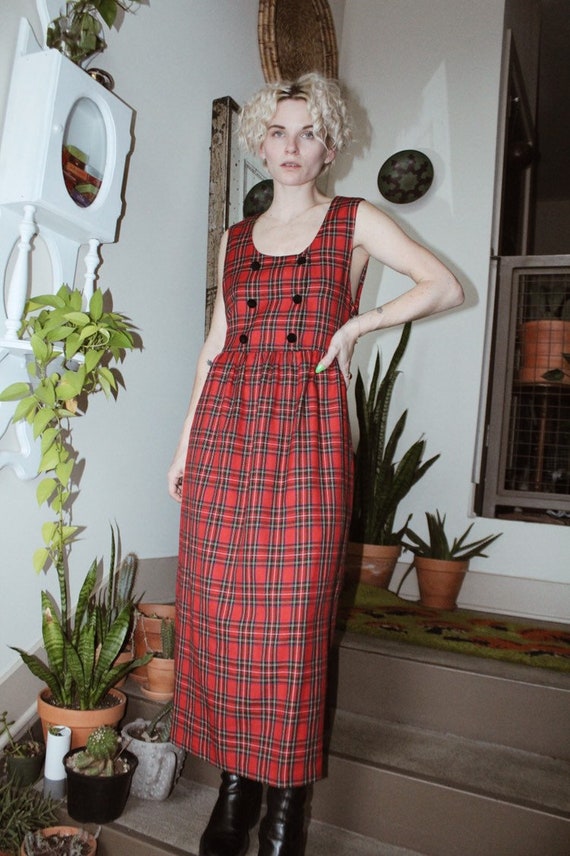 red tartan midi dress