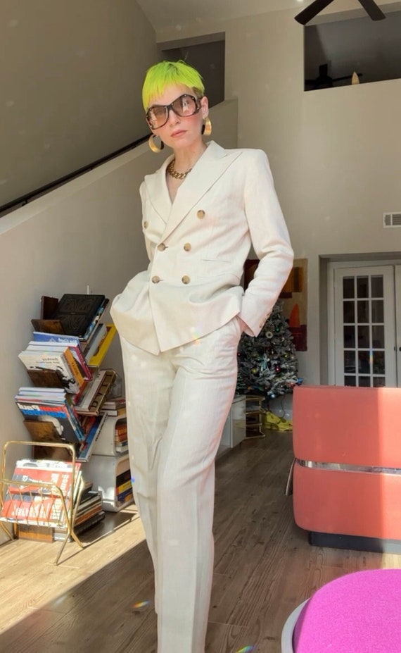 VTG 90s Lauren RL Cream Silk Linen Suit