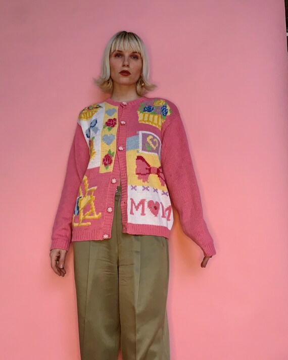 Vintage 80s Mom Pink Cardigan