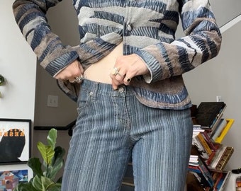 VTG Y2K Acid Blue Stripe Low Rise Flares