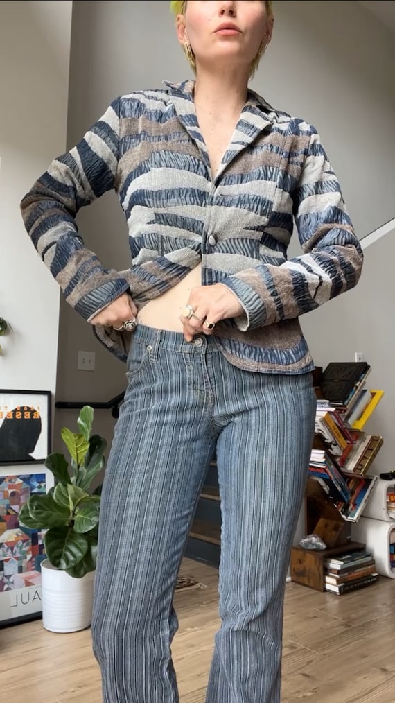 VTG Y2K Acid Blue Stripe Low Rise Flares