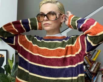 VTG 90s Chenille Striped Sweater