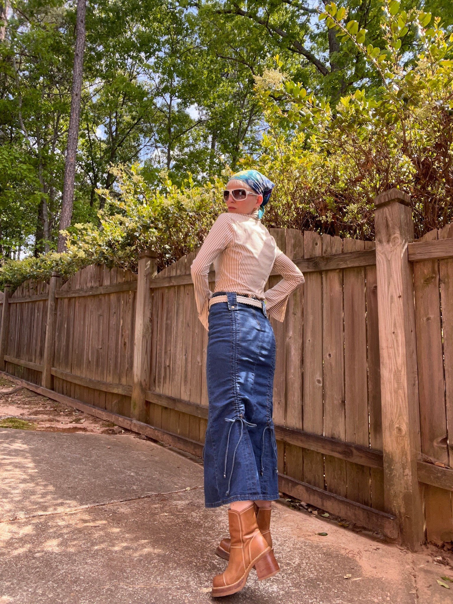 Stretch denim on sale midi skirt