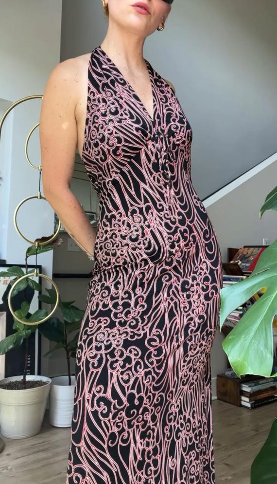 VTG Y2K Printed Halter Maxi Dress
