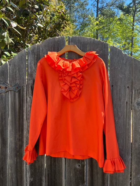 VTG 70s Judy Bond Orange Ruffle Blouse