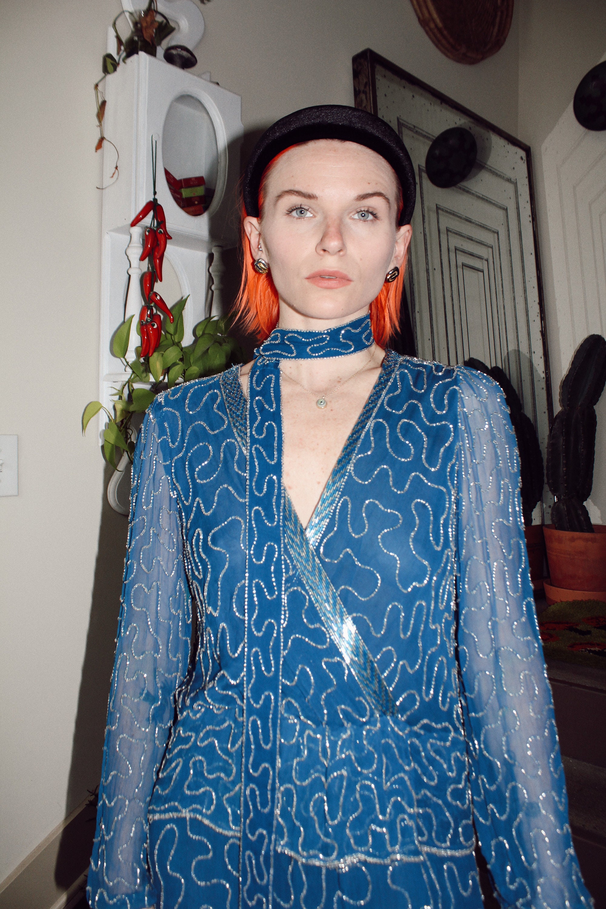 Vintage 70s Judith Ann Creations Beaded Silk Dress