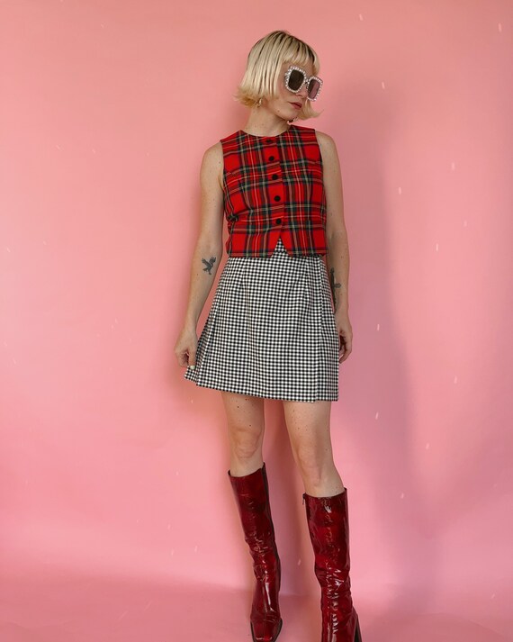 VTG 80s B/W Check Pleated Wrap Skirt