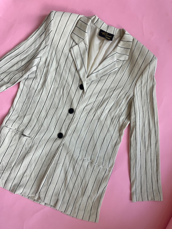 VTG 90s Cream Pinstripe Toni Garment for C.C. Magic Blazer