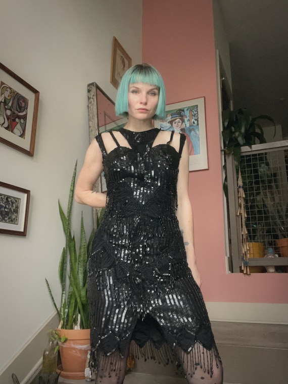 VTG Black Silk Beaded Dress - image 2