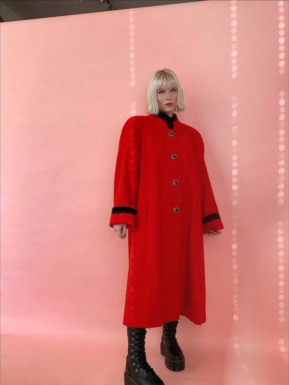 Vintage 80s Red Wool Swing Coat