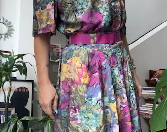 VTG 80s Your Sixth Sense Floral Belted Skirt Set