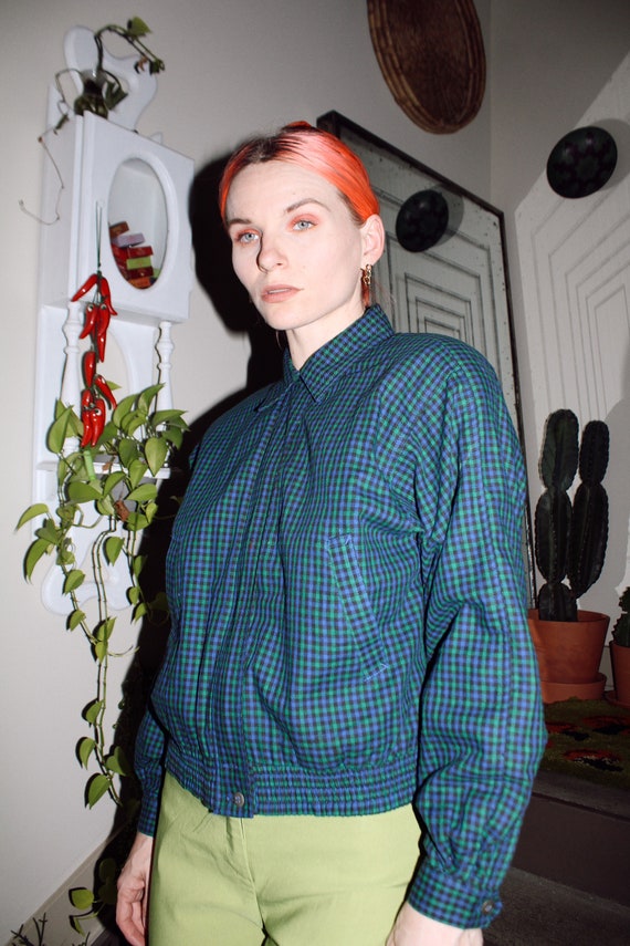 Blue/Green Check Bomber Jacket
