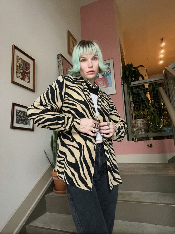 VTG 90s Zebra Print Silk Blouse