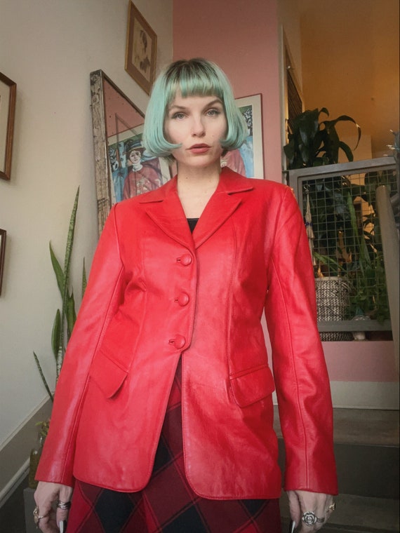 VTG 80s Rosenthat Red Leather Blazer
