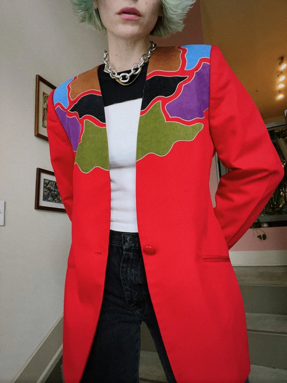 VTG 90s Red Color Block Blazer - image 2