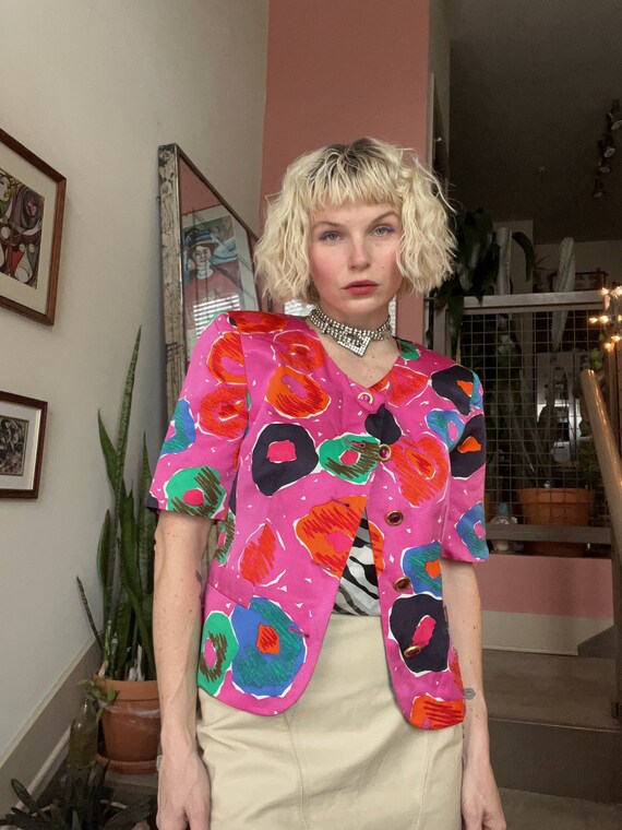 VTG 90s Louis Féraud Abstract Floral Silk Top