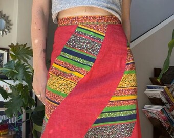 VTG 70s Patchwork Skirt with Asymmetrical Zipper and Scalloped Hem
