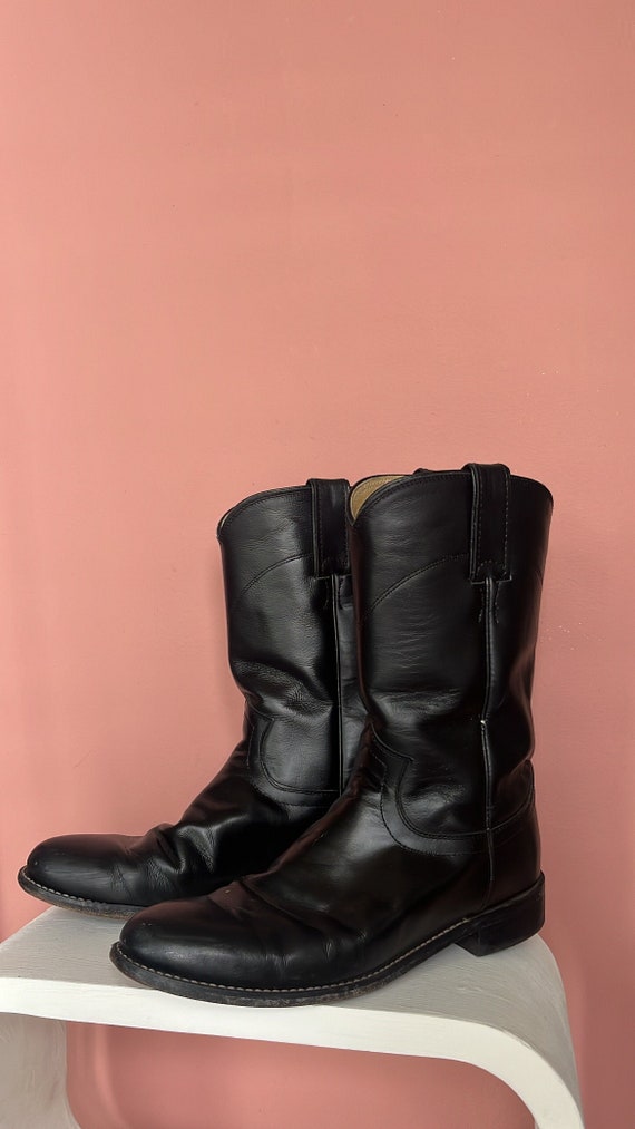 VTG 80s Black Leather Rooer Cowboy Boot