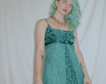 Vintage 1990s | Teal Empire Waist Mini
