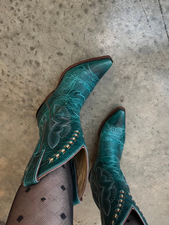 VTG 90s Justin Turquoise Cowboy Boots