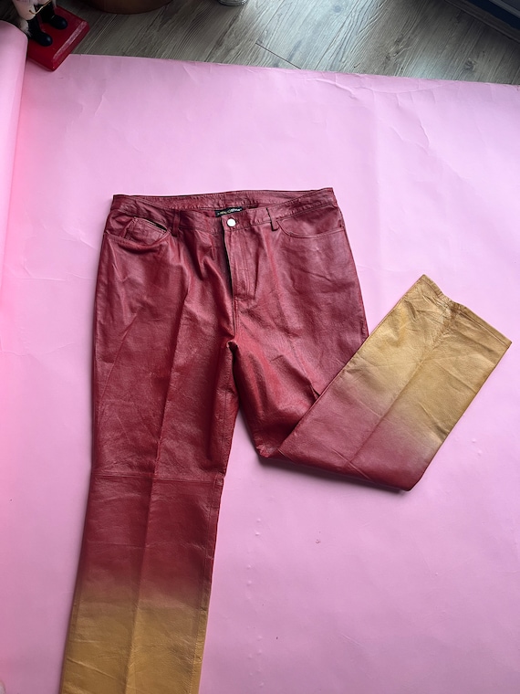 VTG Y2K Red/Yellow Ombre Leather Pants