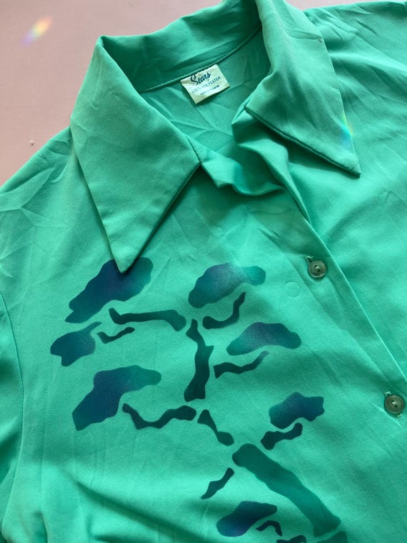 VTG 70s Mint Collared Blouse - image 4