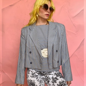 Blue/Cream Striped 80s Blazer Set