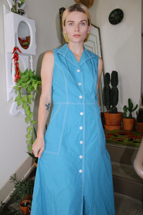 Blue Contrast Stitch Dress