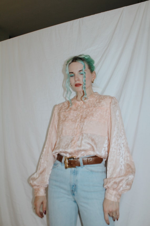 Vintage 1980s | Pastel Peach Brocade Blouse