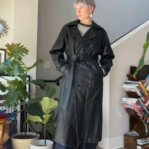 VTG 90s Black Leather Trench Coat