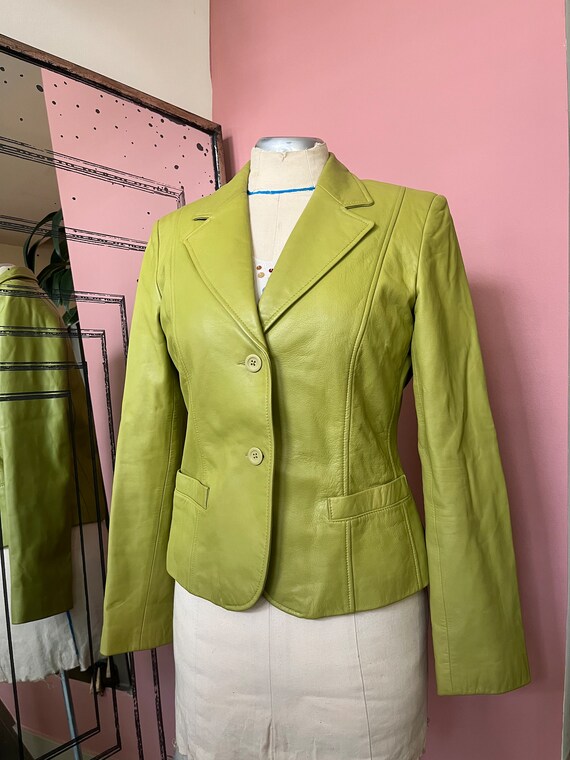 VTG Y2K Lime Green Leather Blazer