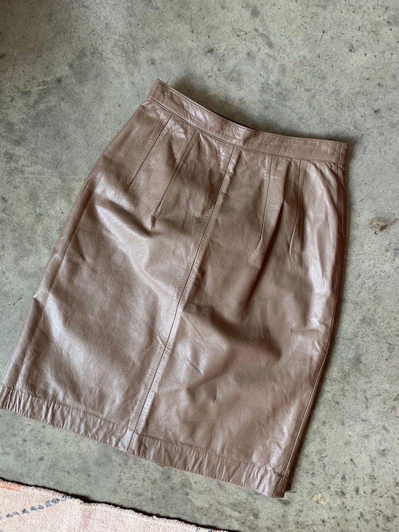 Taupe Leather Pencil Skirt image 3