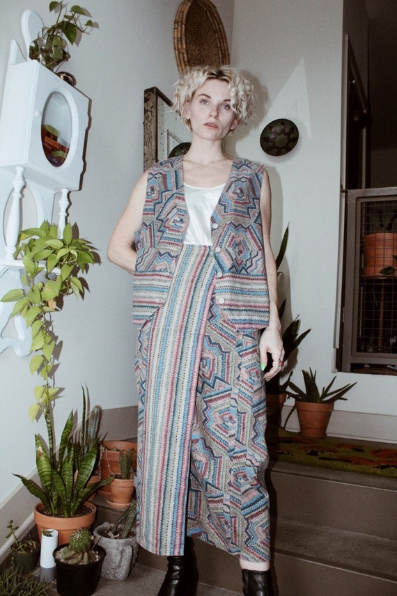 Printed Denim Skirt/Vest Set