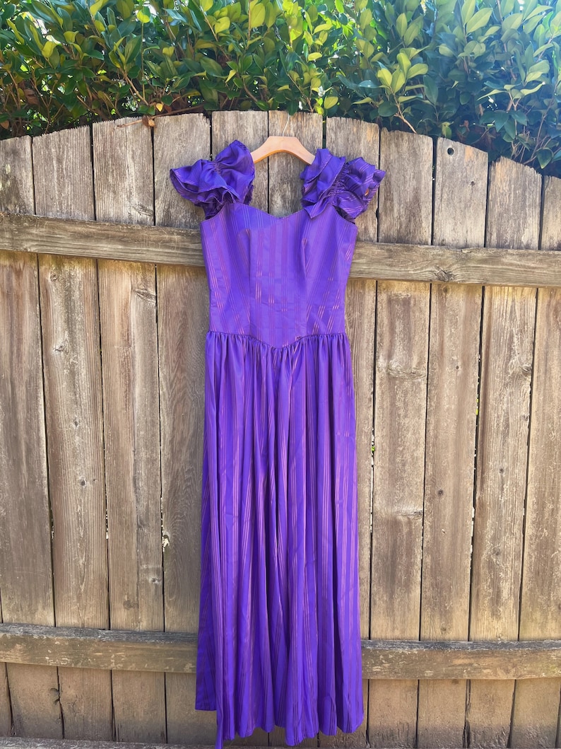 VTG 80s Violet Stripe Floor Length Gown image 5