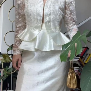 VTG 80s Cachet Lace Peplum Skirt Set