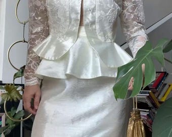 VTG 80s Cachet Lace Peplum Skirt Set